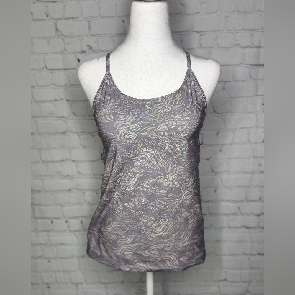 PATAGONIA Gray Print Spaghetti Strap Shelf Bra Cross Back